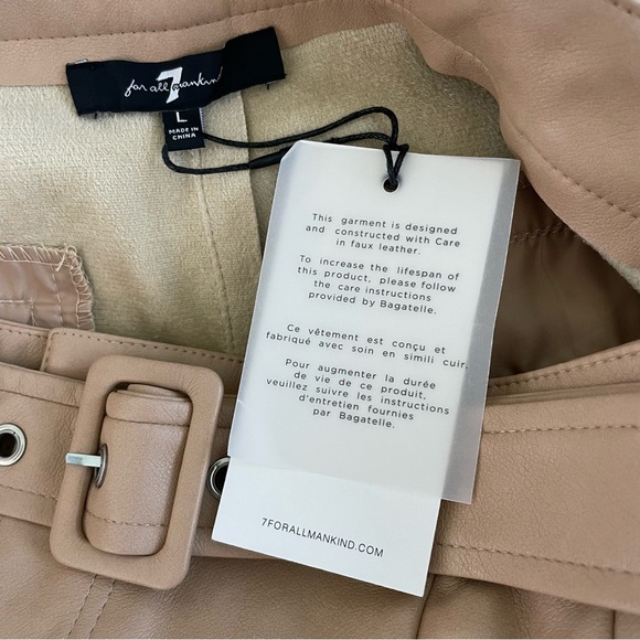 7 For All Mankind Faux Vegan Leather Pants Belted Pleated Tan Beige Wide‎ Leg L - Picture 8 of 11